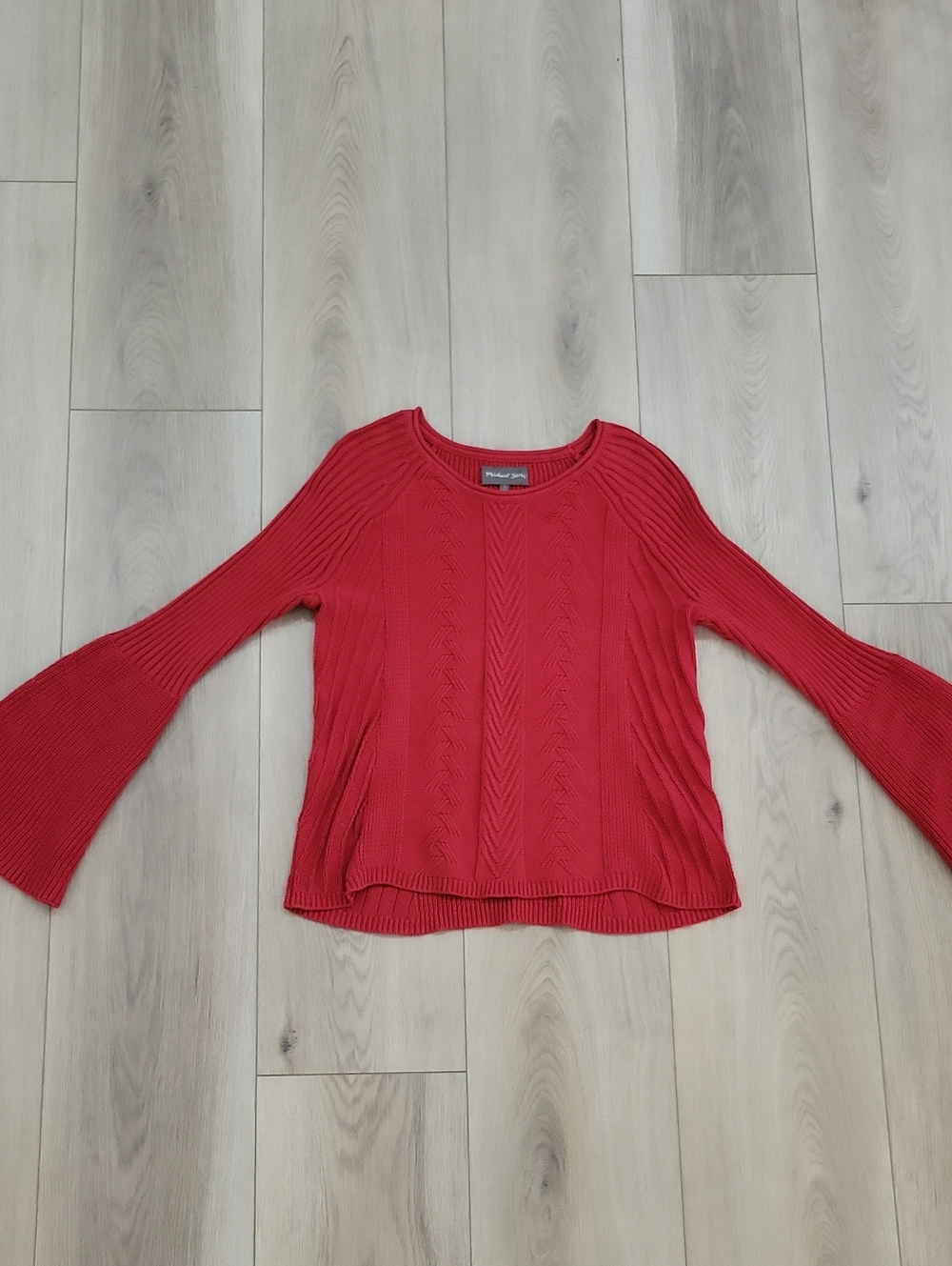Michael Stars Red Cable-Knit Bell Sleeve Sweater